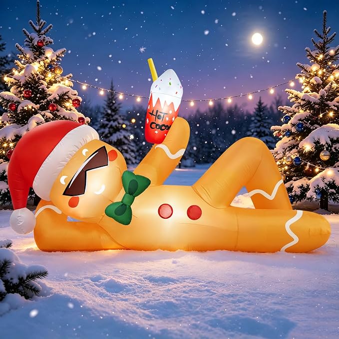 Danxilu 8FT Christmas Inflatable Gingerbread Man Decoration with Hot Cocoa - skull inflatable