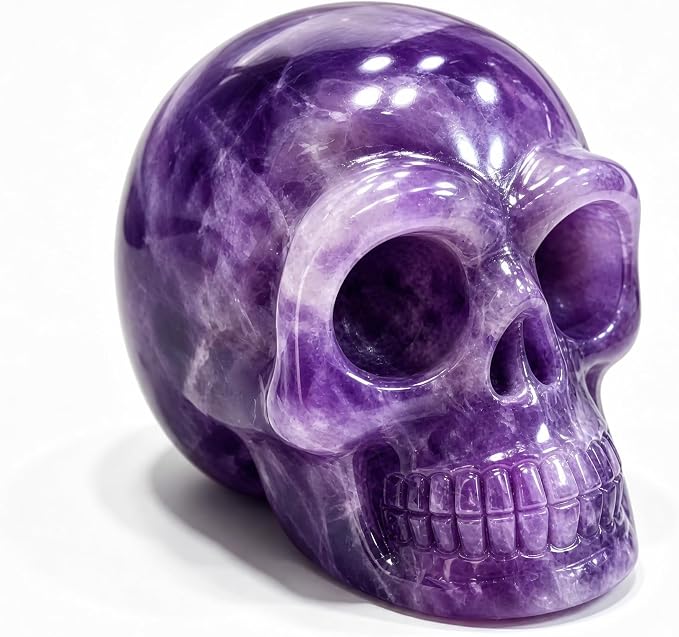 2 Inch Crystal Skull Handmade Carved Statue, Natural Stone Skull Figurine for Home Office Art Room Decoration, Reiki Healing Chakra Ornament (2-inch Skull Head Amethyst) - skull figurine