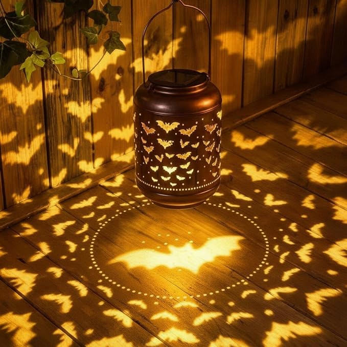 Flutesan Halloween Solar Lantern Outdoor Bat Decor Waterproof Hanging Light