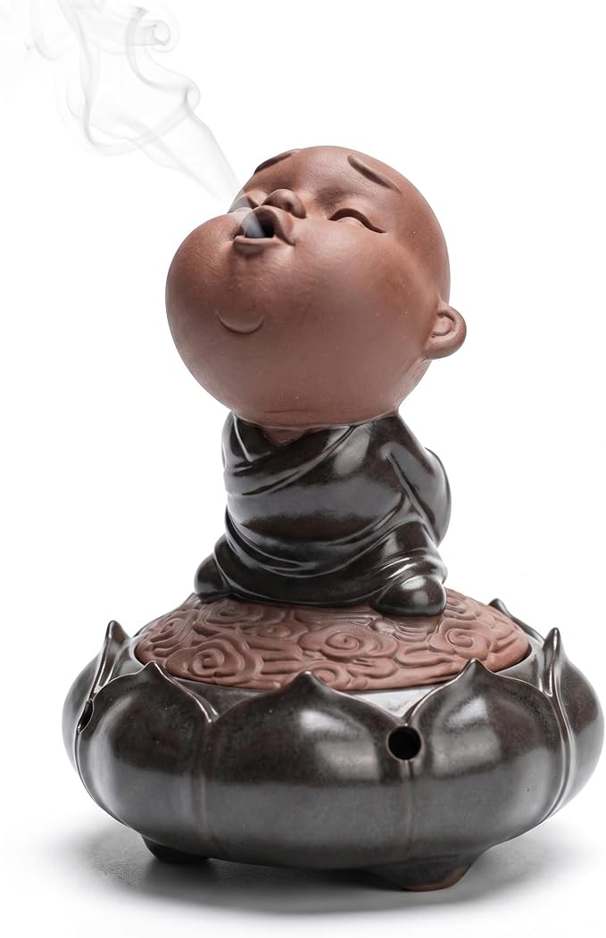 Ceramic Coil & Cone Incense Burner–Zen Monk Buddha Design（Carefree） - skull incense burner