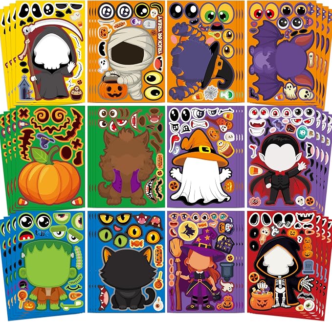 Halloween Stickers 48 Sheets DIY Halloween Party Favors Crafts Kids - skull sticker