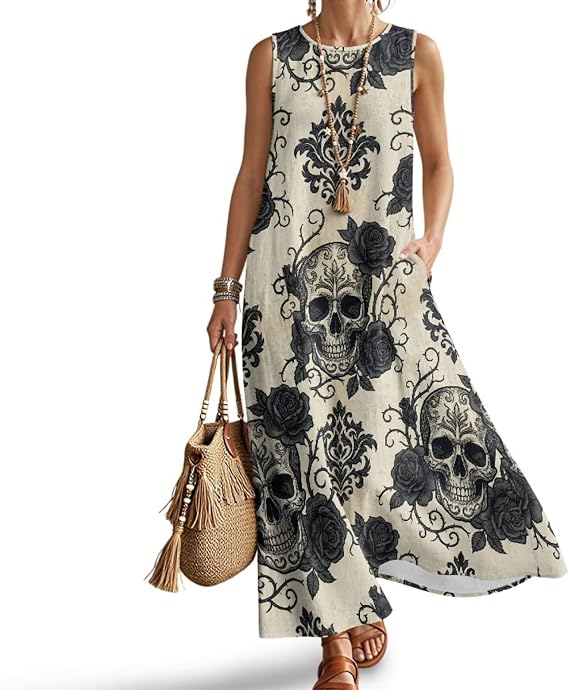 Womens Summer Tank Dress Soft Long Maxi Dress Casual Beach Dress Crew Neck Vacation Outfit Sundress, S-4XL