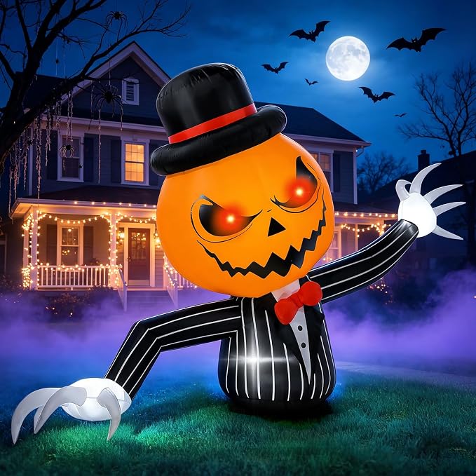 7.5FT Long Halloween Inflatable Pumpkin Ghost Outdoor Decorations, Giant Blow Up Yard Decor, Spooky Halloween Inflatables for Lawn, Garden, Party