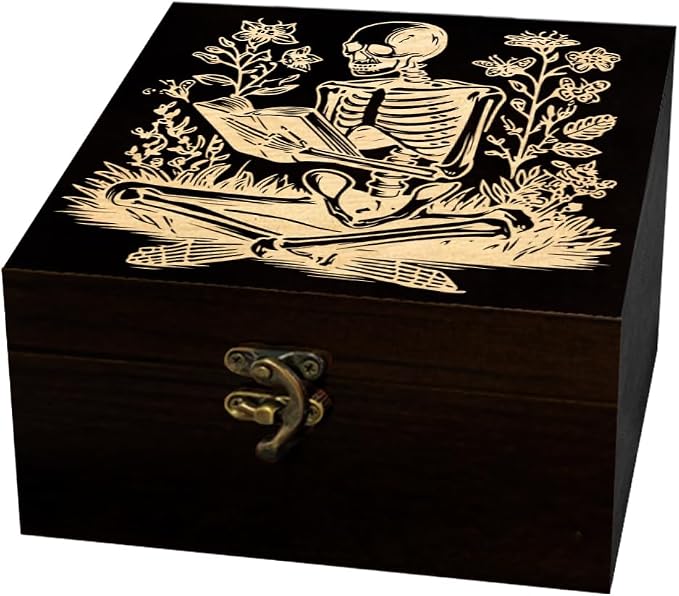arricraft Small Wooden Keepsake Storage Box, Gothic Style Reading Skull