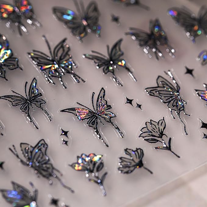 IDDFEVE Semi-Transparent Butterfly Nail Stickers - Gothic Dark Design for Nail Art Decals, Self-Adhesive Seashell Light Cyberpunk Manicure Supplies for Women Girls DIY - skull sticker