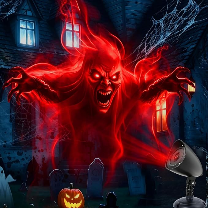 Halloween Projector Lights Outdoor,3D Dynamic Ghost Projector Light - skull lamp