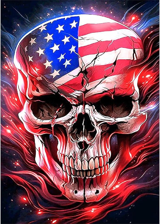 AQMMID Diamond Painting Kits for Adults, Colorful Skull Diamond Art Kits, DIY 5D Full Drill Paint by Diamonds with Paintings Arts and Crafts for Home Decor Independence Day Gift - skull painting