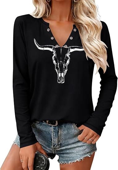 Country Music Shirts for Women Long Sleeve Western Concert Outfits - skull jacket