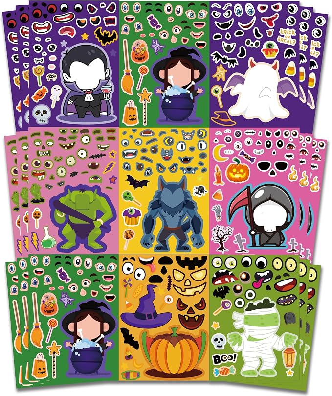Halloween Party Favors - 24 Sheets DIY Halloween Stickers for Kids - skull sticker