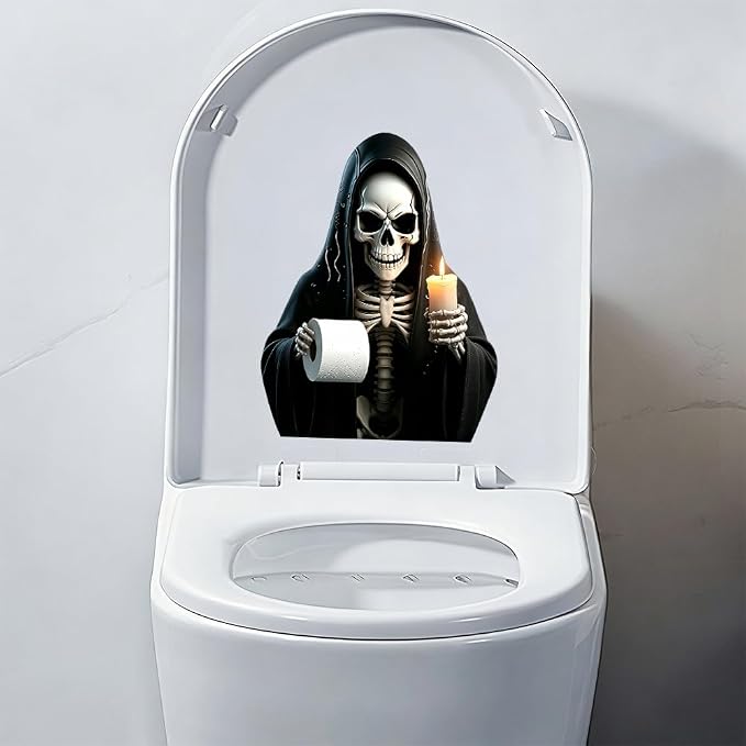 Halloween Horror 3D Toilet Sticker,Skeleton Skull Death God Scary Toilets Seat Cover Decoration Waterproof Toilet Seat Lid Decal Bathroom Stickers (Death God)