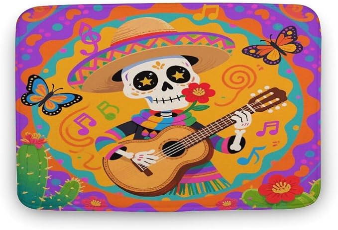 Sugar Skull Bathroom Rugs Non Slip Bath Mat Soft Microfiber Super Absorbent Machine Washable Floor Carpet for Shower Tub Bathroom 15.7" x23.6 - skull toilet mat
