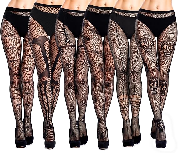 4/6 Pairs Black&White Sexy High‑Stretch Tights High Stockings - skull leggings