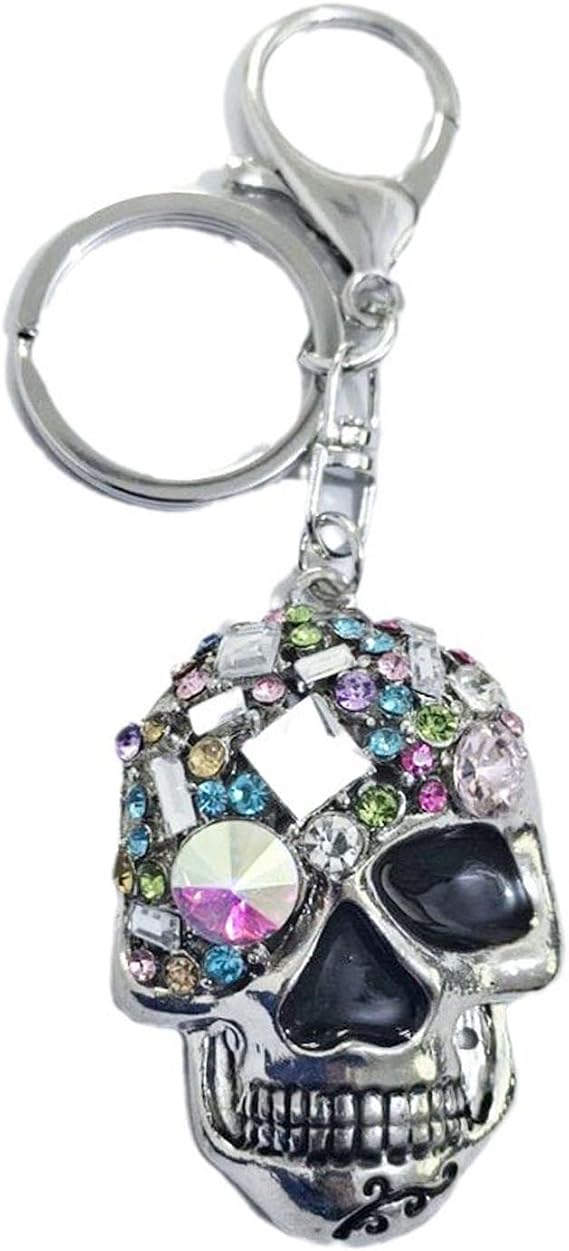 Crystal Skull Keychain, 3D Bling Rhinestone Charm, Multicolor, for Keys, Purse, and Handbag, 4.88 x 1.57 Inch - sugar skull handbags for sale