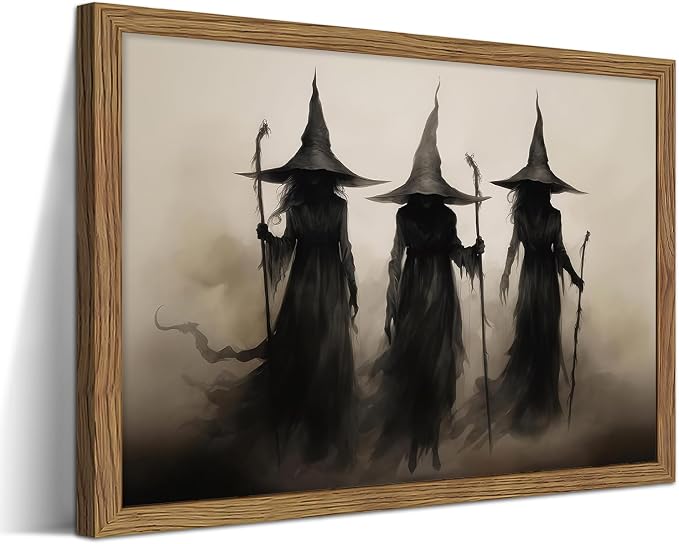 Framed Halloween Witchy Wall Art, Dark Academia Gothic Witch Canvas Wall Decor Paintings, Vintage Creepy Victorian Artwork Aesthetic Poster Prints Picture for Living Room Bedroom 8×10 Inch