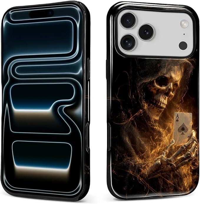 for iPhone 18 Pro Max 17 Pro Max Case, Skull Ace of Spades Pattern Glossy 2 in 1 Shockproof Bumper Drop Protective Case for Girl Women Boy Men - Skull phone case