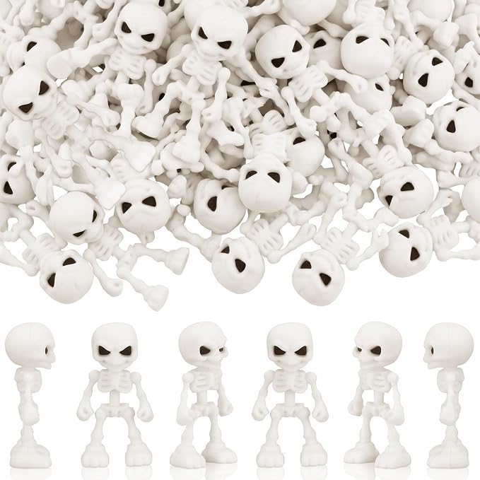 Junkin 50 Pcs Halloween Mini Skeleton Figures, Small Skeleton Decorations - skull figurine
