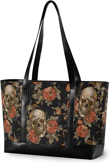 Canvas Laptop Tote Bag for Women - Work & Travel with Zipper - sugar skull handbags for sale