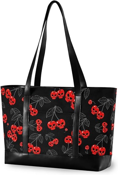 Canvas Laptop Tote Bag for Women - Work & Travel with Zipper - sugar skull handbags for sale