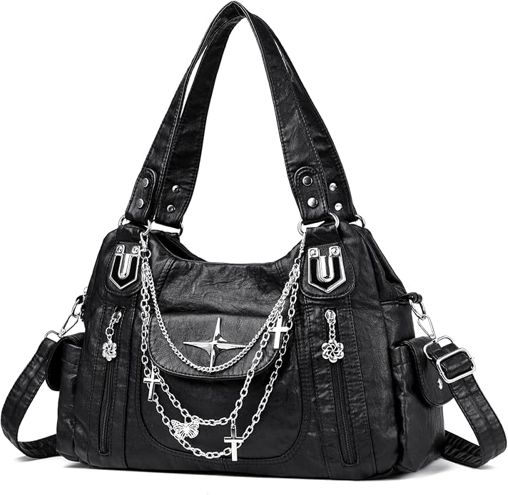 Makukke Y2K Gothic Tote Bag, Vintage Punk Shoulder Bag with Chains, Multi-Pocket Crossbody Purse for College Women Daily - sugar skull handbags for sale