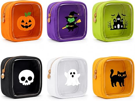 Sanwuta 6 Pack Halloween Makeup Bags, Mini Clear Ghost Pouches with Zipper - skull suitcase