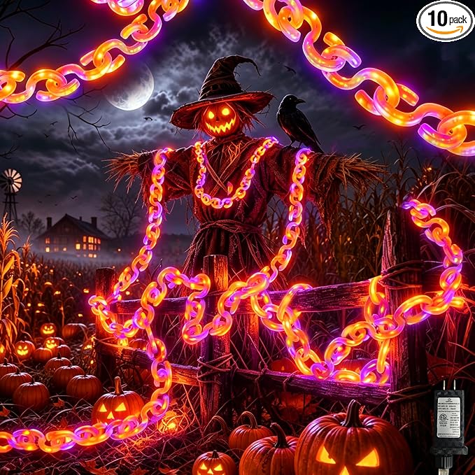 10 ft Halloween Chain Lights, Orange Purple Halloween Lights - string light
