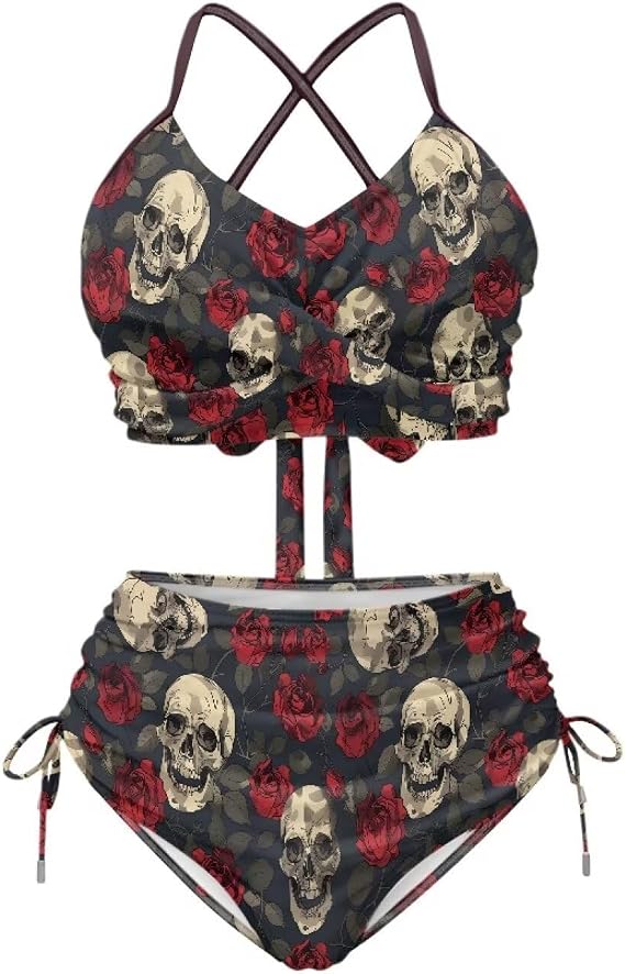 Fashion Bikini Sets for Women 2 Piece Swimsuits High Waisted Tummy Control Bathing Suit Swimwear XS - 3XL - skull swimsuit