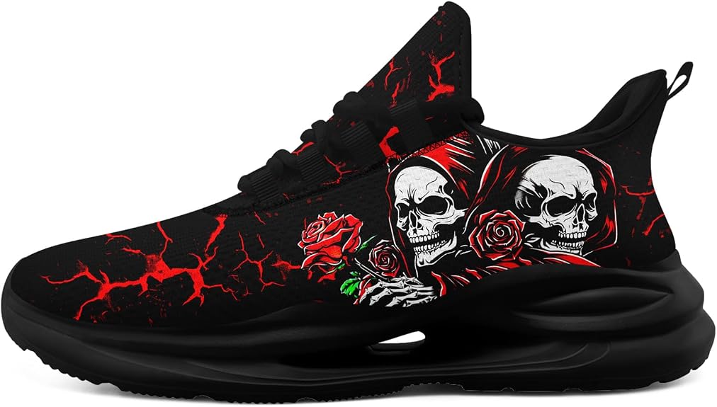 Gothic Skull Running Shoes for Men Women, Breathable Lightweight Dark Aesthetic Puck Streetwear Athletic Shoes - sugar skull boots