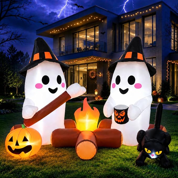 Halloween Inflatable Outdoor Decorations, Campfire Ghost Blow Up Yard Decor - skull inflatable