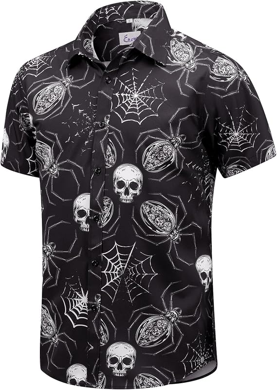 EUOW Men's Hawaiian Shirt Short Sleeve Printed Button Down Beach Shirts - skull tshirt
