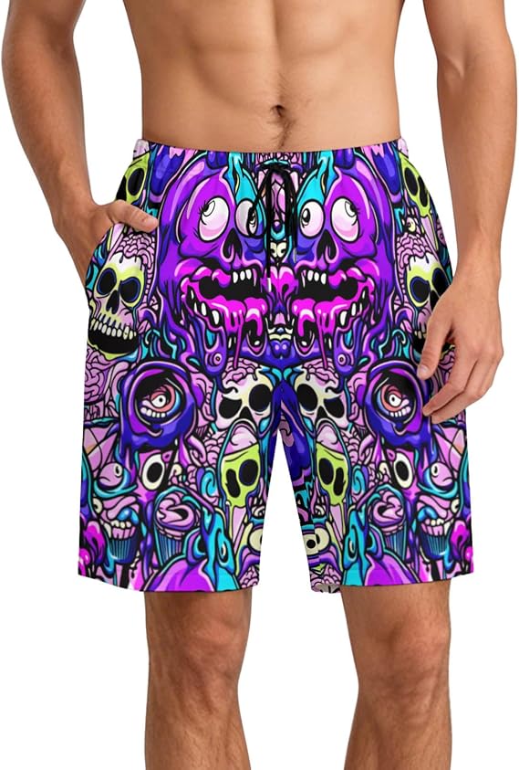 Men's Swim Trunks Beach Shorts Mens Board Shorts Bathing Suits Quick Dry Mesh Lining Swimwear for Water Cruise - skull swimsuit