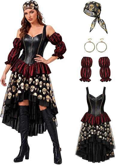 Womens Pirate Costume, Halloween Pirate Dress for Women - sugar skull dress