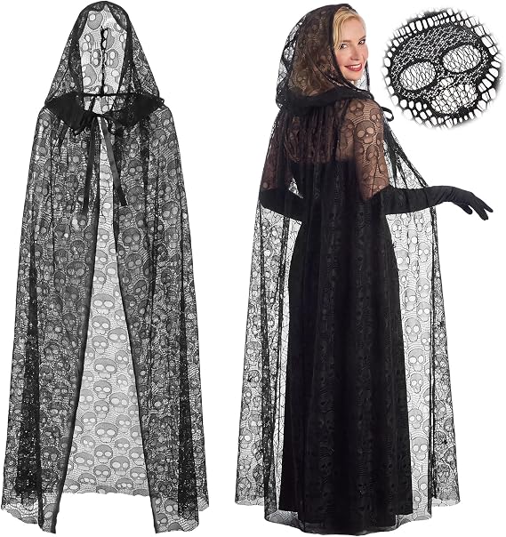 Skicuff Halloween Lace Witch Cape for Women - sugar skull dress