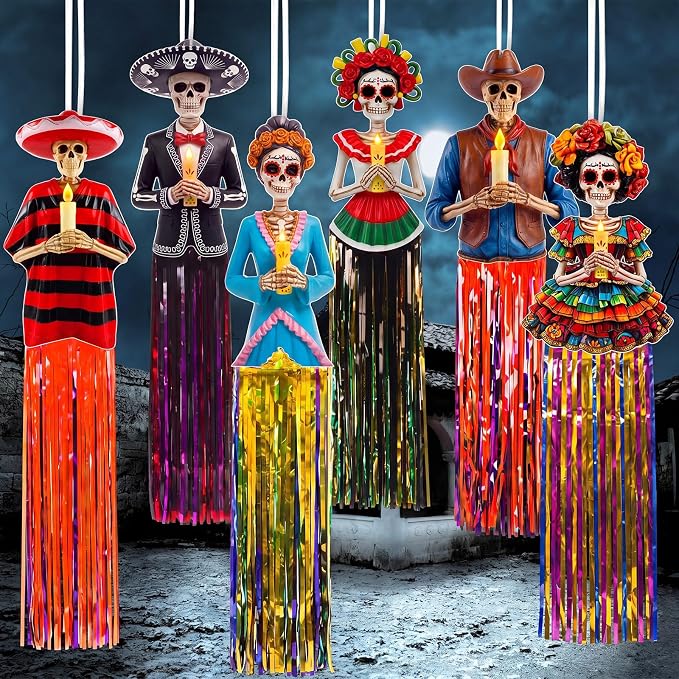 Yinder 6 Pieces Day of The Dead Decorations, 3 ft Dia De Los Muertos Decors - sugar skull ornament