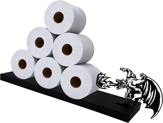 Black Metal Wall Mount Dragon Toilet Paper Holder, 20"x5"x4" - skull toilet paper