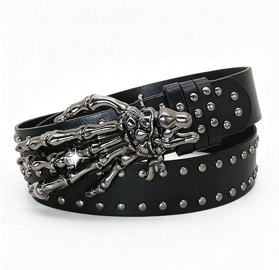 Leather Goth Belt Skeleton Hand Goth Belt for Gothic Style Jeans - skull wallet