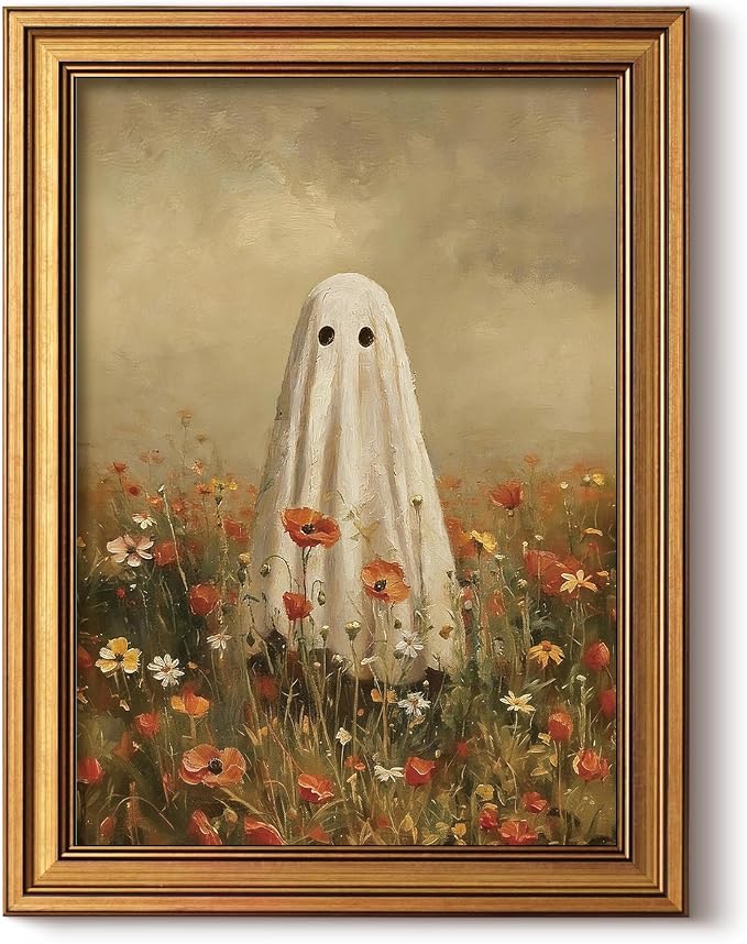 InSimSea Gold Framed Fall Wall Art, Halloween Ghosts Field Prints, 12x16in - skull wall art