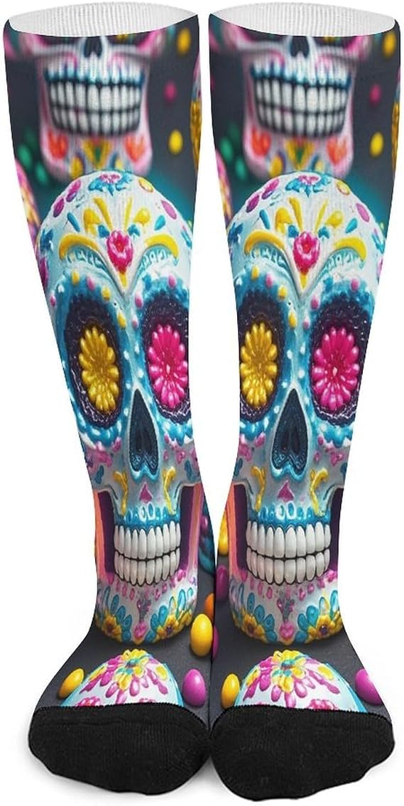 Sugar Skulls Socks Knee High Athletic Socks Long Boot Chunky Sock Outdoor Sport Compression Sock for Women Men - sugar skull boots