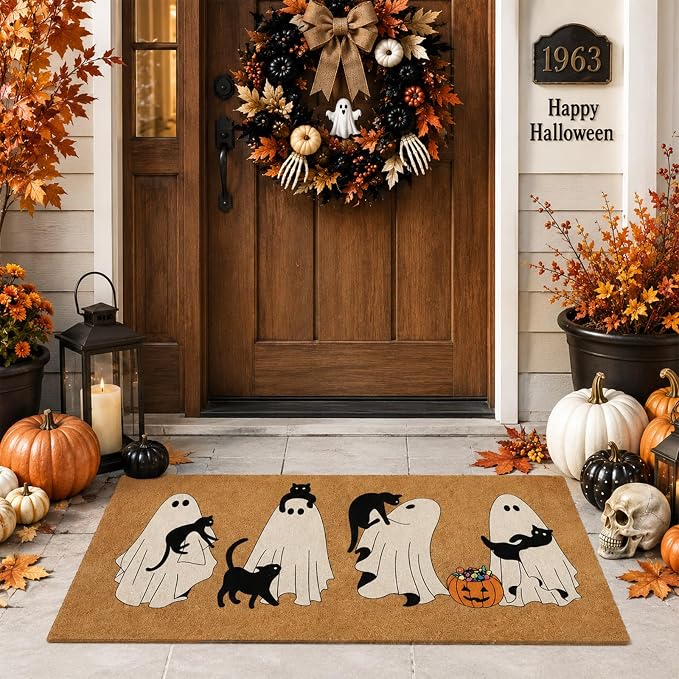 Jenaai Halloween Doormat, 17 x 29 Inch Ghosts Welcome Mat - skull floor mat