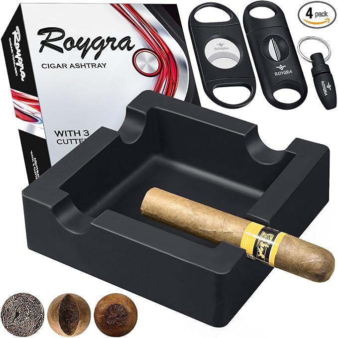 roygra Cigar Ash Tray with 3 Cutter Set, Outdoor Ashtray for Outside Patio - skull ashtray
