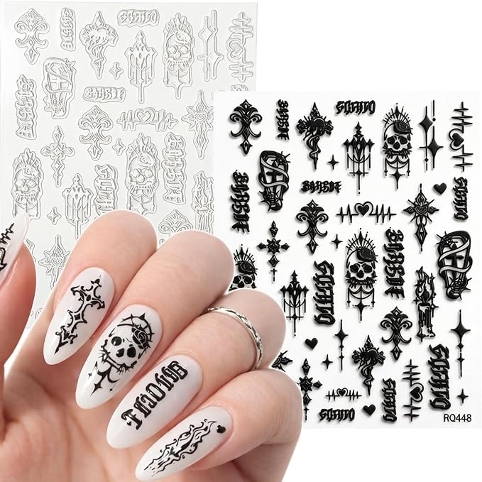 Halloween Nail Stickers, Gothic Skulls & Crosses, 2 Sheets - skull sticker