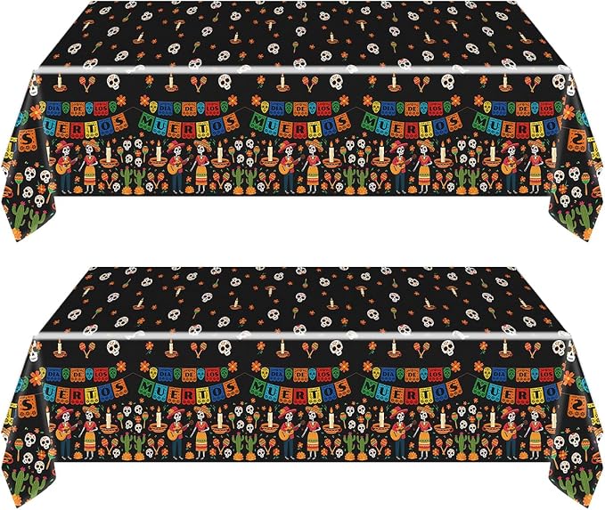 2Pcs Day of The Dead Tablecloth,Sugar Skull Floral Tablecloth - skull candle