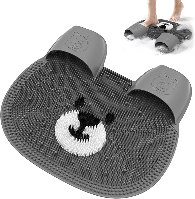 Shower Foot Scrubber Mat for Shower, Silicone Large Foot Wash Slipper - skull floor mat