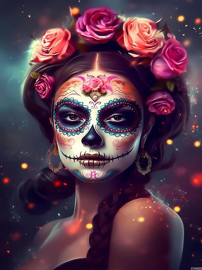 GYANIZR Mexican Woman Sugar Skull Diamond Art Kits for Adults Diamond Painting Kits Skull Painting Crafts Home Wall Decor DIY 5D Gem Art Perfect for Relaxation 30x40cm - skull painting