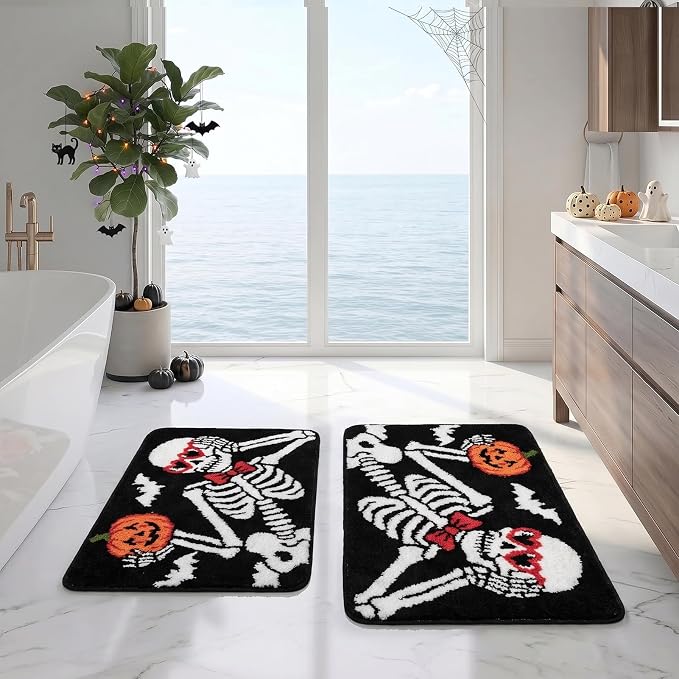 Arttown Bathroom Rug Set of 2, 16"x24"+20"x32", Halloween Skull - skull rug