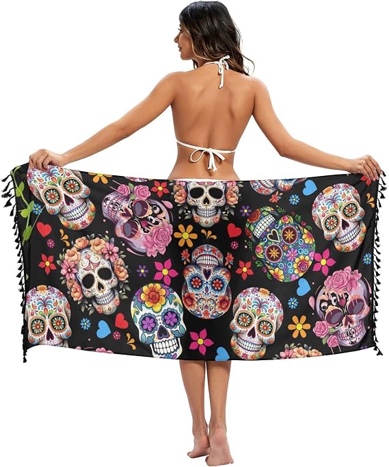 Women's Beach Cover Ups Swimsuit Coverups Bikini Wraps for Swimwear - sugar skull dress