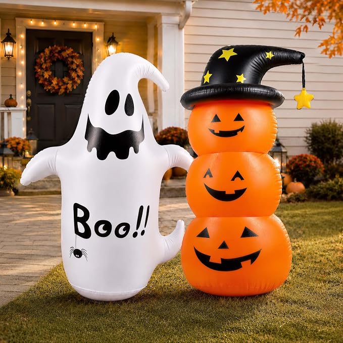 2PCS Inflatable Halloween Decorations Outdoor, 4FT Cute Blow Up Yard Decor - skull inflatable