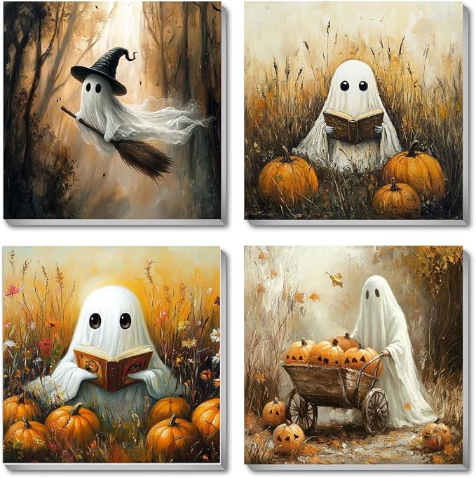 4 Pack Halloween Framed Paint by Numbers Kit for Adults Beginners, Ghost Pumpkin Adult Paint by Number Kits on Canvas, DIY Acrylic Oil Painting by Number for Kids & Adults for Home Decor 8x8 Inchs - skull painting