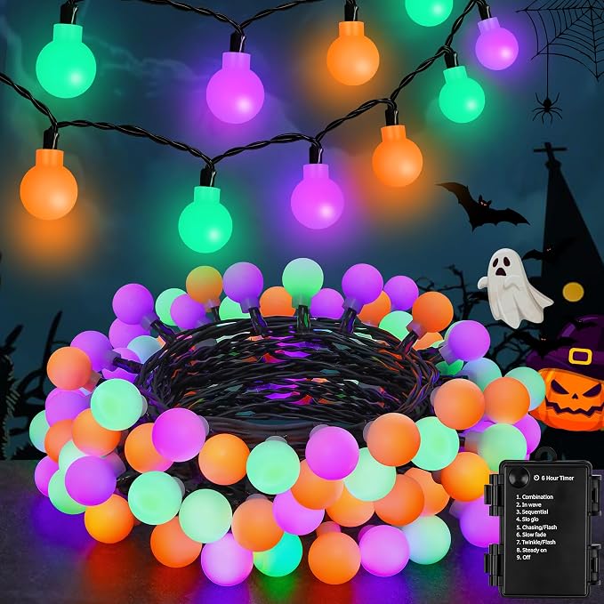 50 LED Halloween Battery Globe String Lights for Holiday Party Decorations - string light