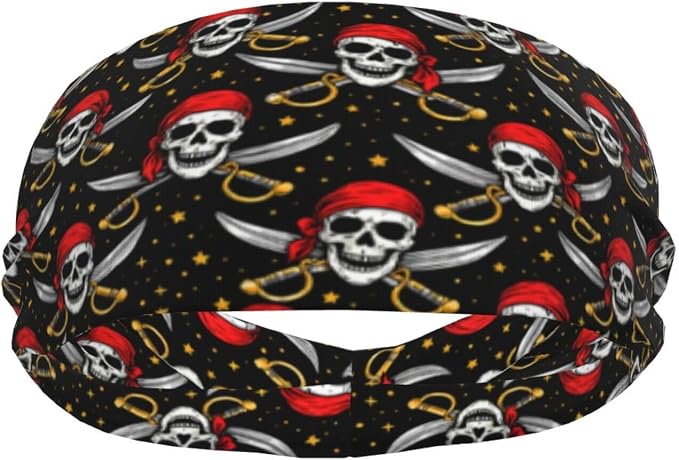 Funny Sports Sweatband Head Bands for Women Men, Sweat-Absorbing Headbands Suitable for Running Fitness Football Yoga Exercise - skull headband