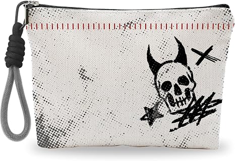 Skull Devil Grunge Makeup Bag for Women, Gothic Cosmetic Bag with Hand Strap, Lined Toiletry Pouch with Zipper For Women, Travel Organizer Bag for Essentials & Accessories - A01 - skull suitcase